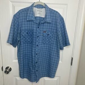 Orvis Size Large Sport Shirt 100% Polyester Short Sleeve Light Blue